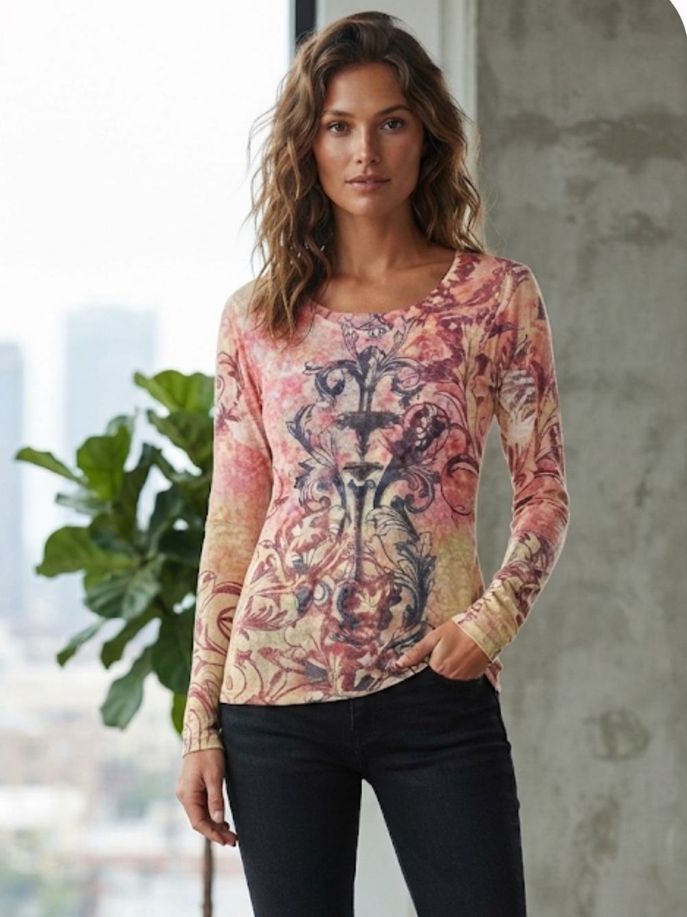 NWOT The Balance Collection by Marika Graphic Long Sleeve T Shirt Size M